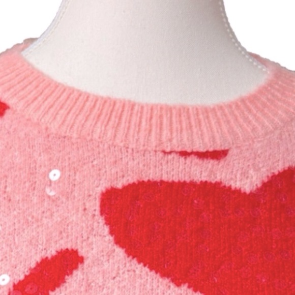 Luna Ivy size S pink w red hearts sequins long sleeve crew neck pullover sweater - Picture 6 of 16